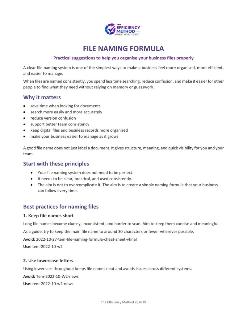 First page of File Naming Formula